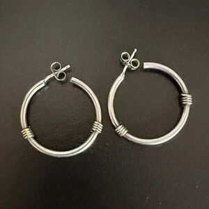 Vintage Sterling Silver Hoop Earrings with contrast wrap detail